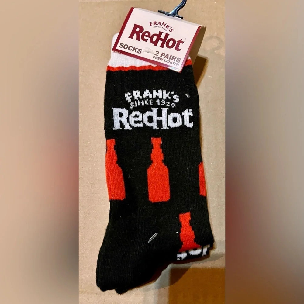 NWT Frank's RedHot Sauce Crew Socks | 2 Pair Pack | Men's Size 8-12 Foodie Gift
